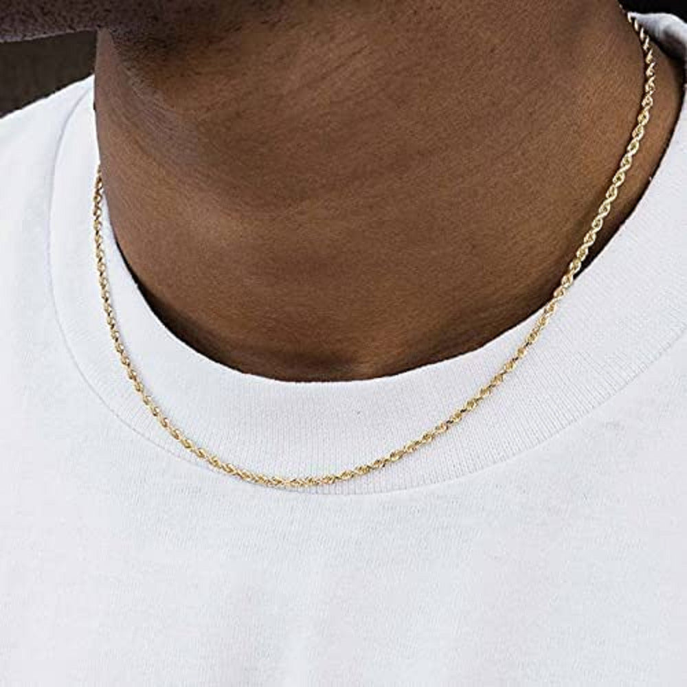 10K Gold Rope Chain Necklace, 10K Yellow Gold Diamond Cut Braided Twist 1.5MM 2M