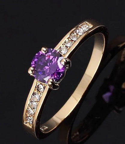 Woman'S round Cut Blue Aquamarine Golden Wedding Ring Wedding Ceremony Party Fan