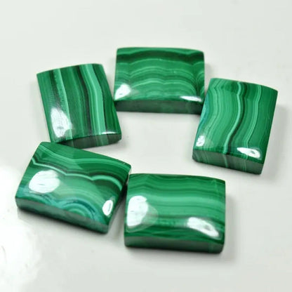 Real Malachite Gemstone Total 80-90 Carat 5 Pcs Rectangle Shape Lot Cabochon Fla