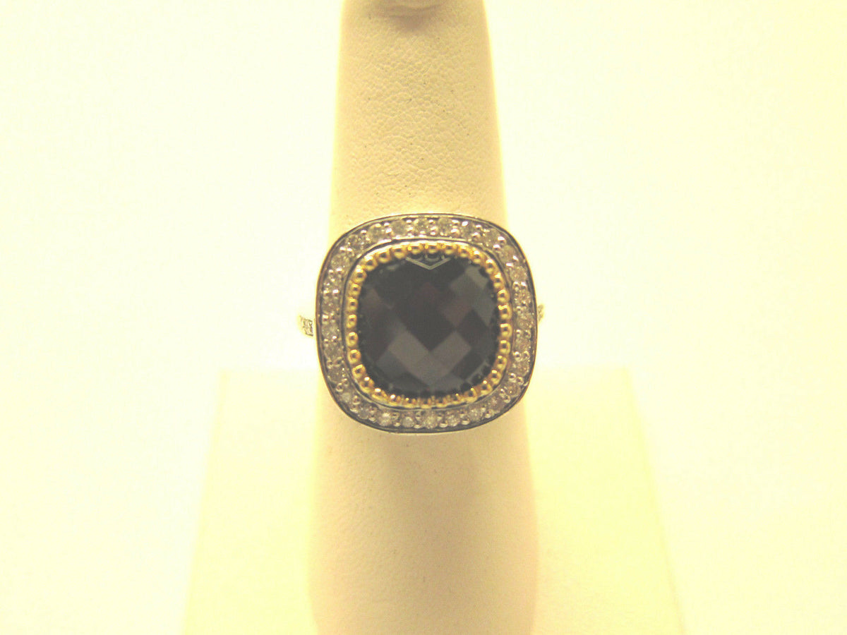 GARNET MULTI-FACETED CUSHION SHAPE TWO-TONE GOLD DIAMOND