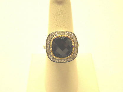 GARNET MULTI-FACETED CUSHION SHAPE TWO-TONE GOLD DIAMOND