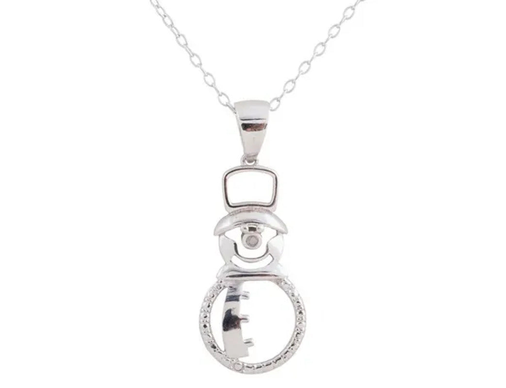 Snowman Pendant Necklace with Diamond Accent in Sterling Silver with Chain