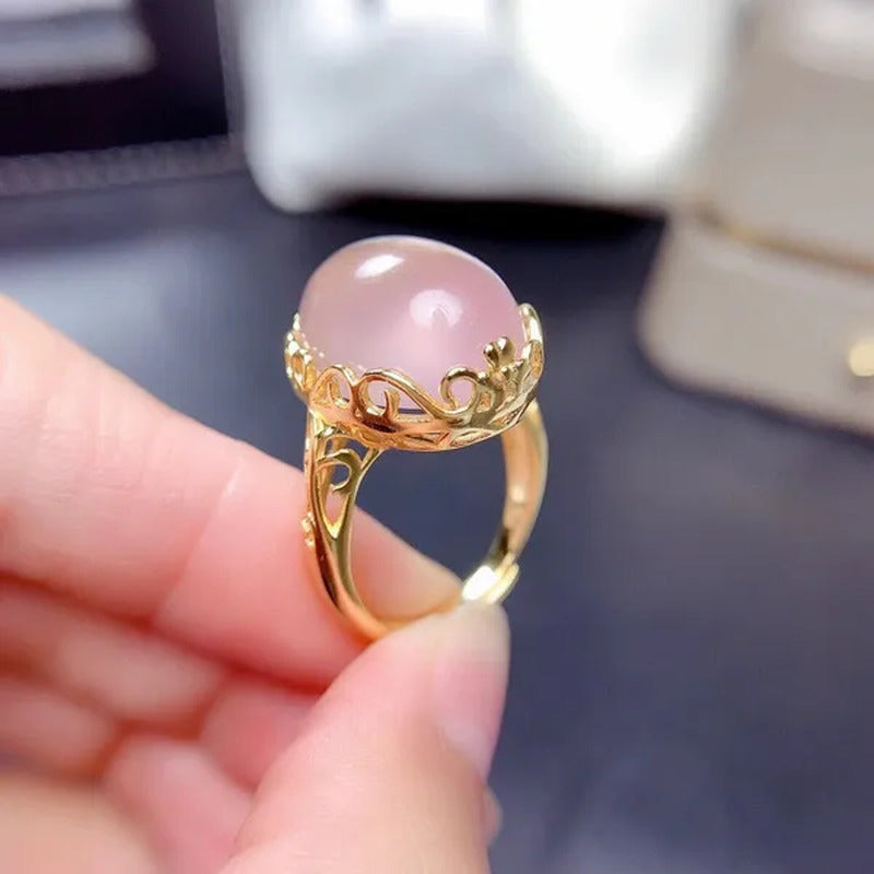 Vintage 925 Silver Gemstone Ring for Woman 13Mm*18Mm 100% Natural Rose Quartz Ri