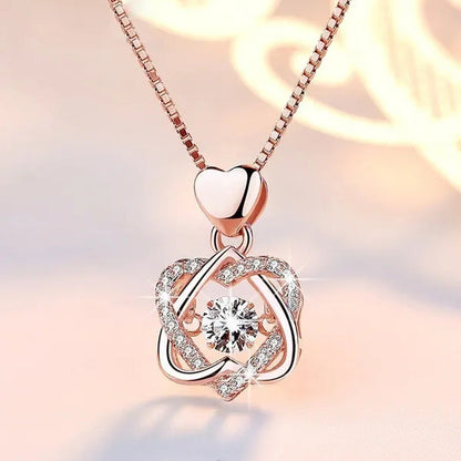 Fashion Romantic Double Heart Diamond Heartbeat Necklace Sapphire Flower Pendant