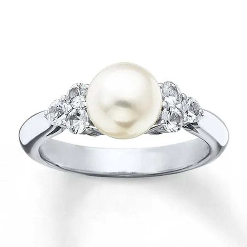 Elegant Pearl Diamond White Sapphire Women Jewelry 925 Sterling Silver Ring Enga
