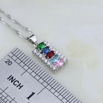 Multicolor 925 Silver Jewelry Set Mystic Topaz Jewelry Sets for Women Necklace/E