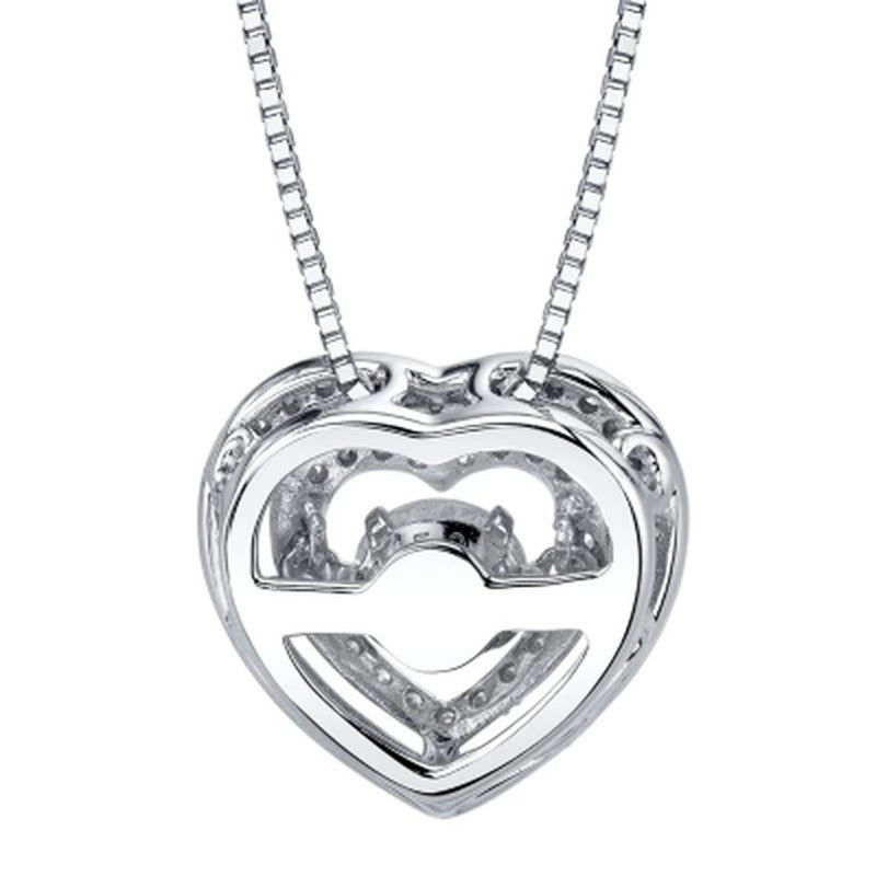 Sterling Silver Dancing White Topaz Heart Pendant with Diamonds