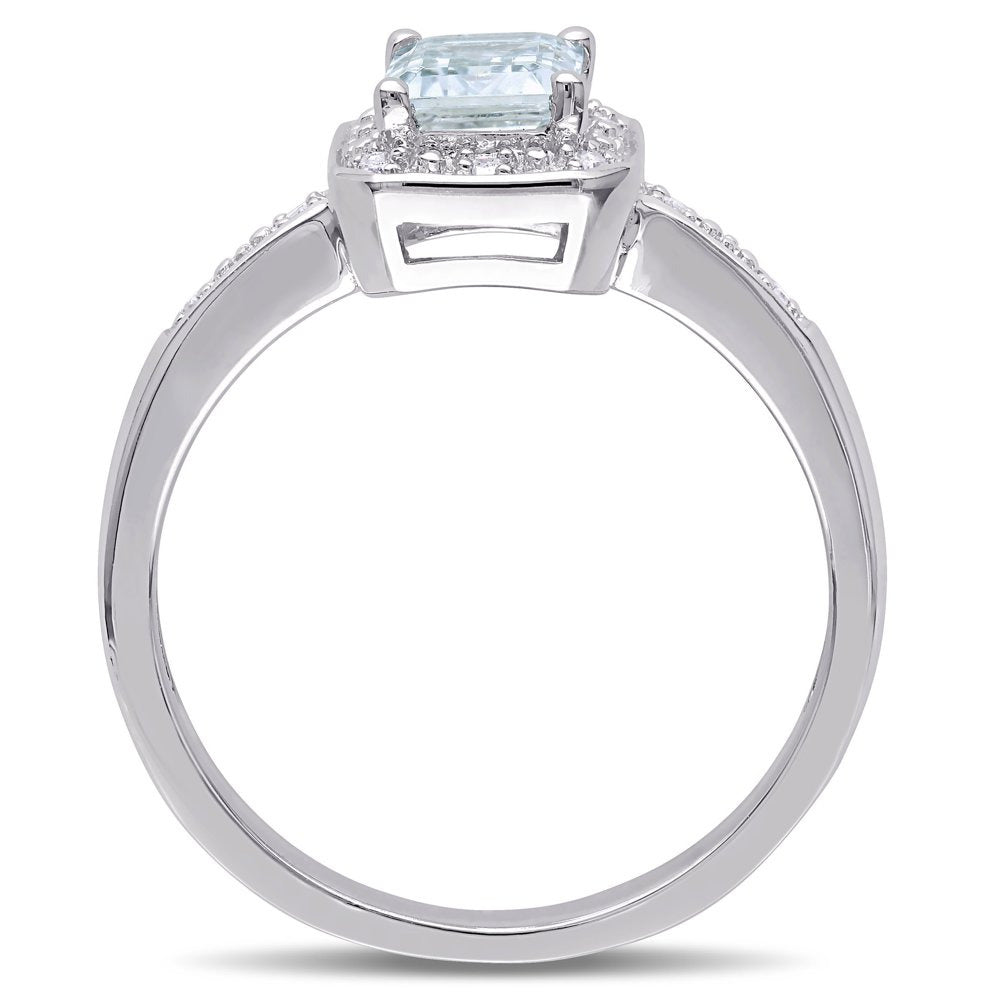 Miabella Women'S 1 Carat T.G.W. Emerald-Cut Aquamarine and Diamond Sterling Silv