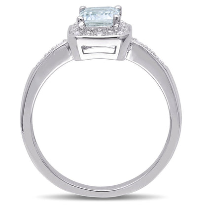 Miabella Women'S 1 Carat T.G.W. Emerald-Cut Aquamarine and Diamond Sterling Silv