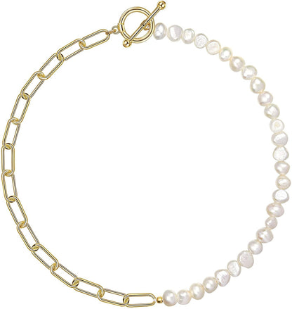 Cowlyn Paper Clip Pearl Necklace Vintage Chunky Link Chain Baroque Cultured Pear