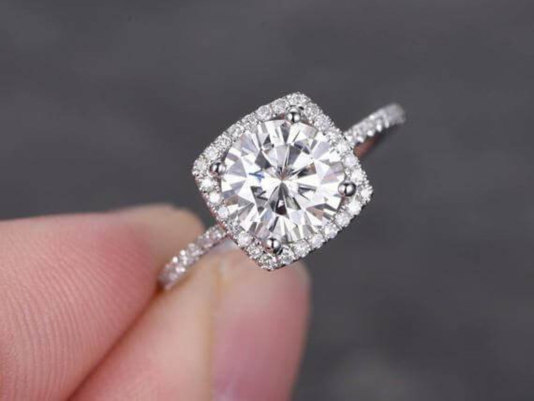 1.50 Carat Halo Moissanite and Diamond Engagement Ring with 18K Gold Plating