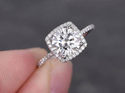 1.50 Carat Halo Moissanite and Diamond Engagement Ring with 18K Gold Plating