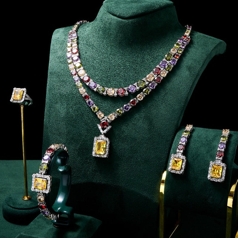 Luxury Necklace Set for Women Shining Colorful Bling CZ Cubic Zirconia Wedding
