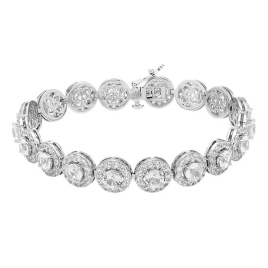 Framed Lab White Sapphire Bracelet in Sterling Silver