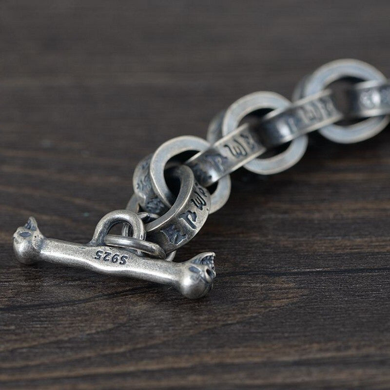 New 100% Ture Solid S925 Silver Antique Bracelet for Man Six-Word