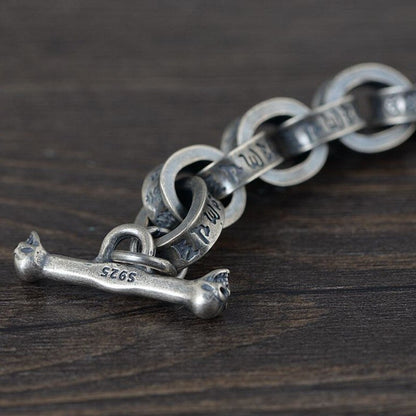 New 100% Ture Solid S925 Silver Antique Bracelet for Man Six-Word