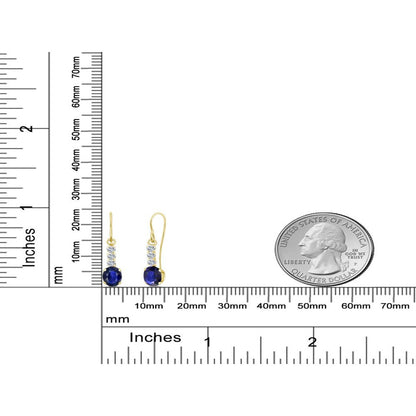 Oval Blue Sapphire White Topaz 1.14 Ct 10K Yellow Gold Earrings