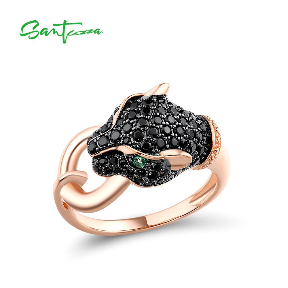 925 Sterling Silver Jewelry Set for Women Animal Black Leopard Panther Ring