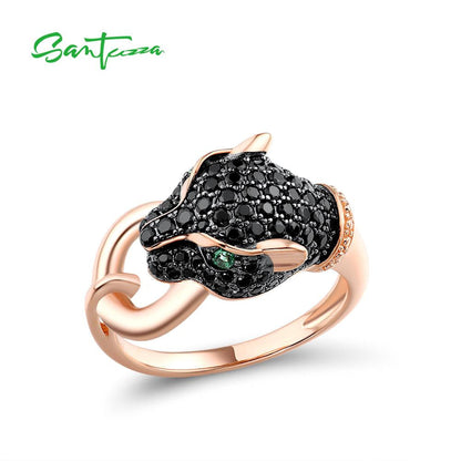 925 Sterling Silver Jewelry Set for Women Animal Black Leopard Panther Ring
