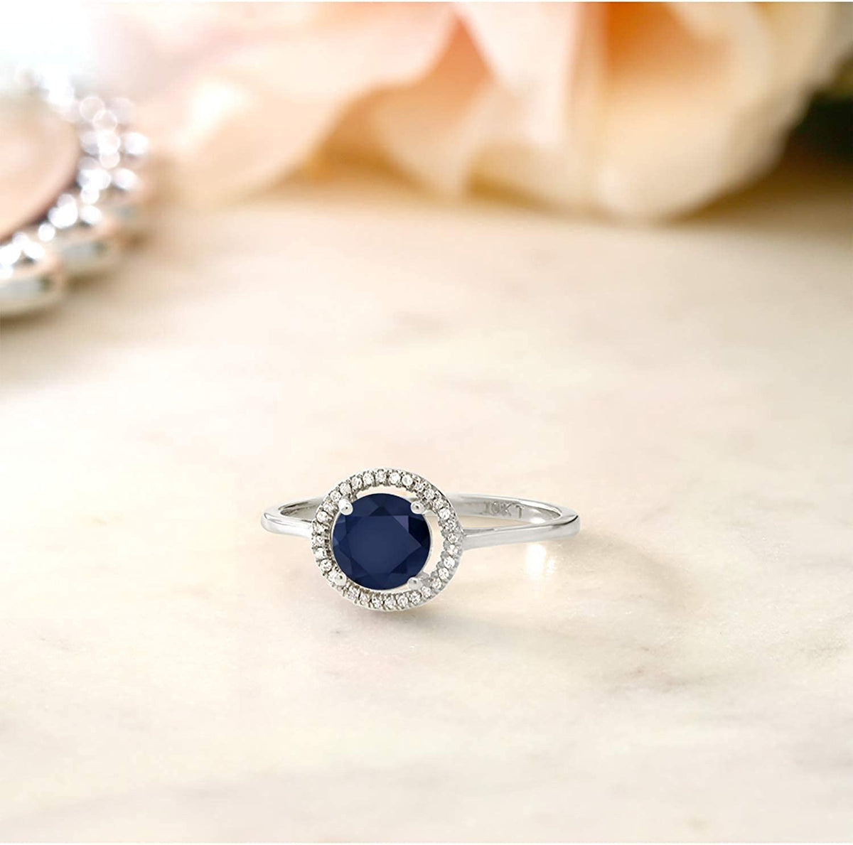 10K White Gold Blue Sapphire and Diamond Women'S Engagement Ring (1.22 Cttw, Gem