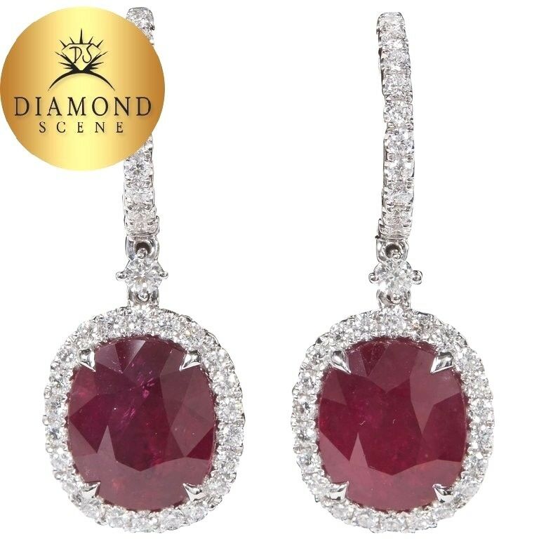 GIA Certified Ruby 13.70 ct and Diamond round 1.85 ct Drop Earrings