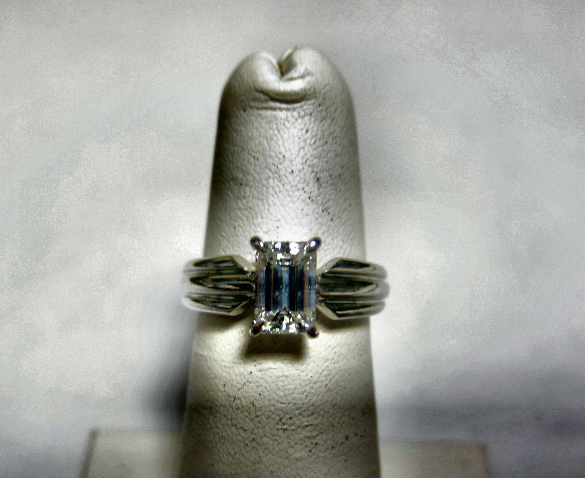 GIA CERTIFIED DIAMOND EMERALD SHAPE SOLITAIRE GROOVED DIAMOND ENGAGEMENT RING