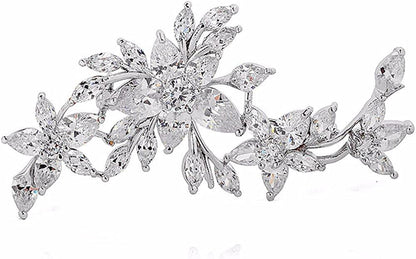 GULICX Silver Plated Base Diamante Zircon Flower Blossom Brooch Badge Pin Classi