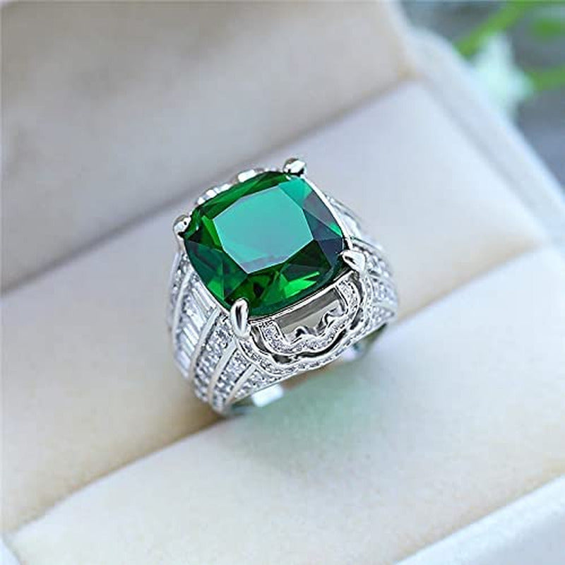 925 Sterling Silver Shiny Full Diamond Emerald Ring Cubic Zirconia Rings Gemston