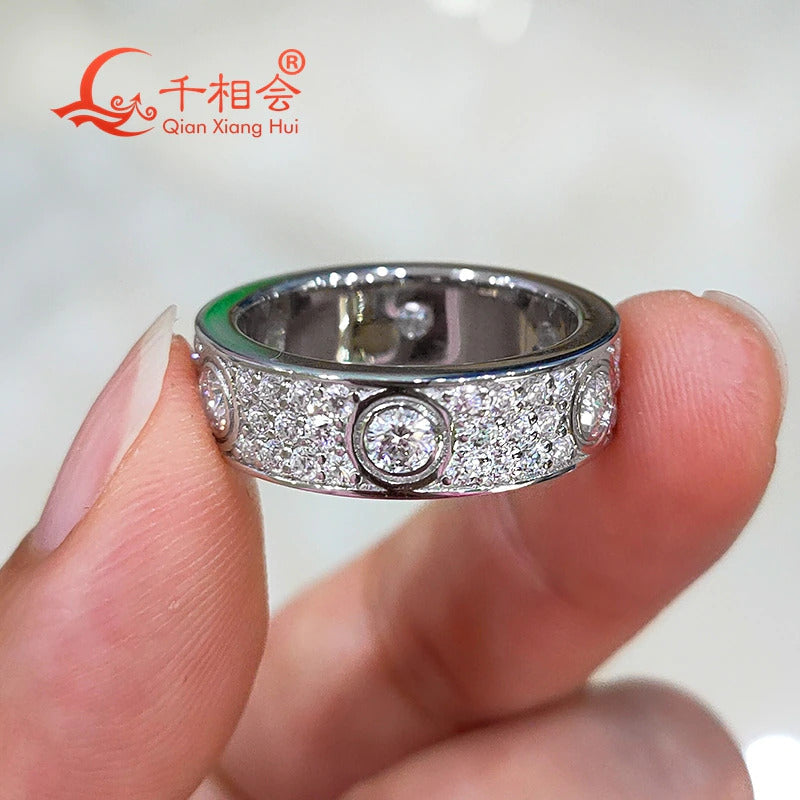 925 Silver Solid Rings Classic Love Three Rows of Luxury Eternity Ring D VVS