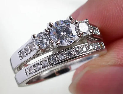 Sz6-9 10Kt Wedding&Engagement Ring Bridal Set White Gold Filled Three Stone CZ L