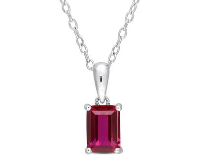 1 1/2 Carat (Ctw) Emerald-Cut Lab-Created Ruby Solitaire Pendant Necklace in Ste