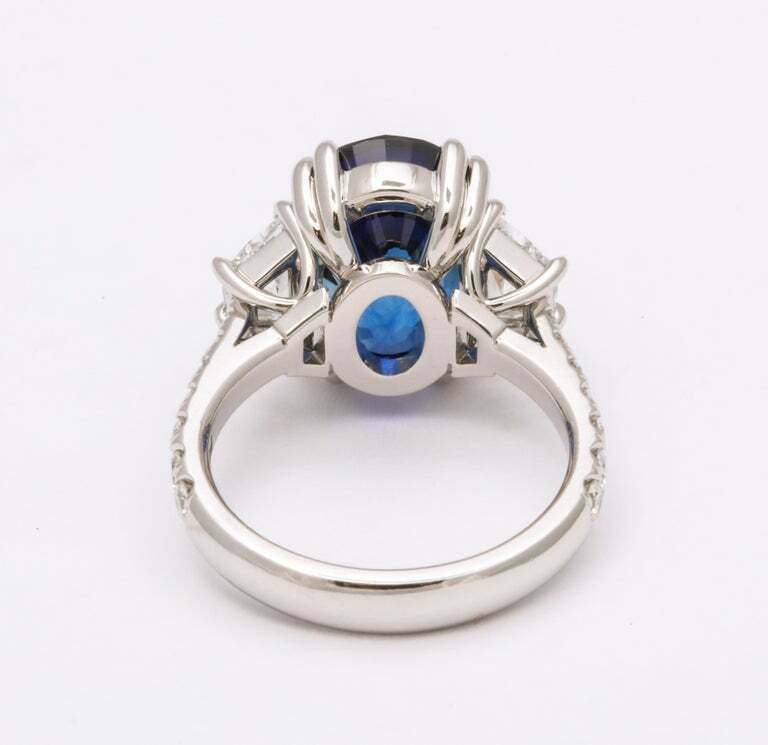 8 Carat Vivid Blue Sapphire and Diamond Ring