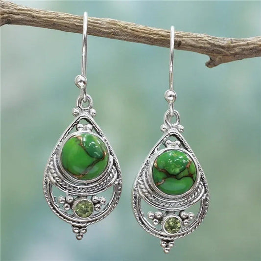 Antique 925 Sterling Silver Natural Turquoise Earrings Vintage Women Engagement