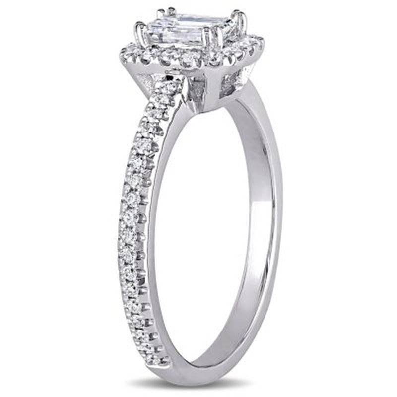 Allura 0.87 CT. T.W. Emerald-Cut Diamond Halo Engagement Ring in 14K White Gold