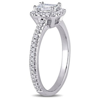 Allura 0.87 CT. T.W. Emerald-Cut Diamond Halo Engagement Ring in 14K White Gold