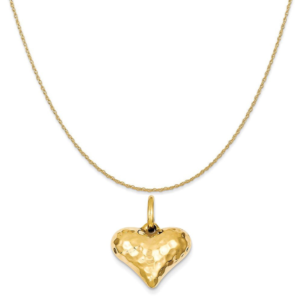 14K Yellow Gold Polished and Hammered 3-D Heart Pendant Charm (18Mm X 16Mm) with