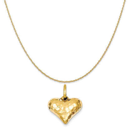 14K Yellow Gold Polished and Hammered 3-D Heart Pendant Charm (18Mm X 16Mm) with