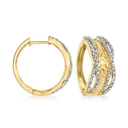 0.25 Ct. T.W. Diamond Hammered Hoop Earrings in 18Kt Gold over Sterling
