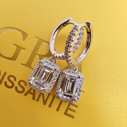 1+1CT 5X7MM Emerald Cut Rectangular Moissanite Earrings Passed the