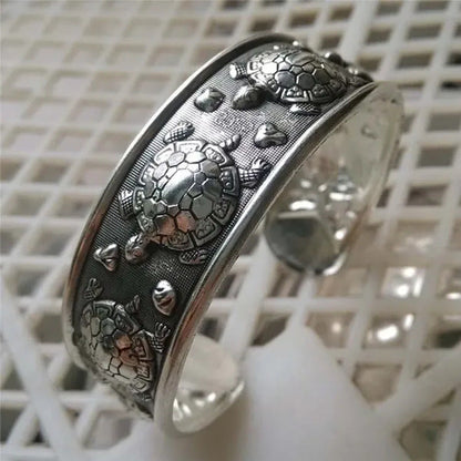 Fashion Tibet Silver Plated Carved Longevity Turtle Pattern Bracelet Party Gift