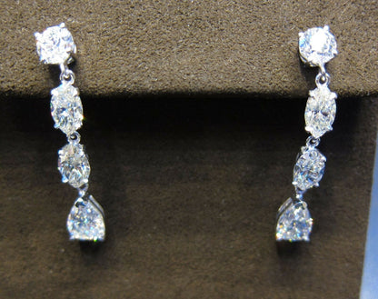 DIAMOND TWO ROUND BRILLIANT 4 MARQUISE TWO PEAR SHAPE DROP STYLE DANGLE EARRING