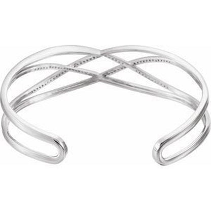 14K White Gold 3/4 Ct Diamond Criss-Cross Cuff 7" Bracelet