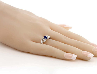 925 Sterling Silver Oval Blue Sapphire and White Lab Grown Diamond Women'S 3 Sto