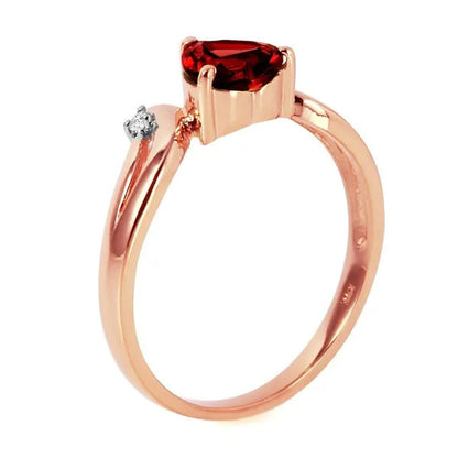 1.26 Carat 14K Solid Rose Gold Ring with Natural Diamonds and Heart-Shaped Garne
