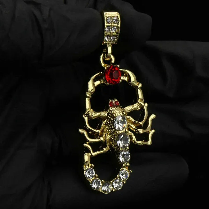 Red Ruby Scorpion Pendant 14K Gold Plated 18" Rope Choker Chain Hip Hop Style