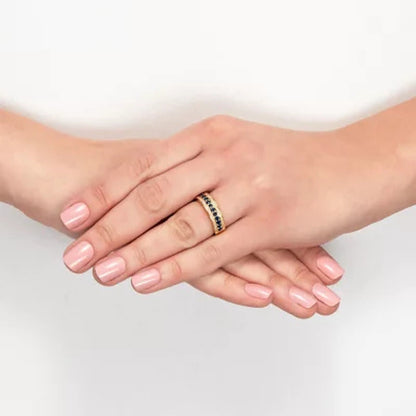Blue Sapphire and Diamond Band Ring in 14K Yellow Gold
