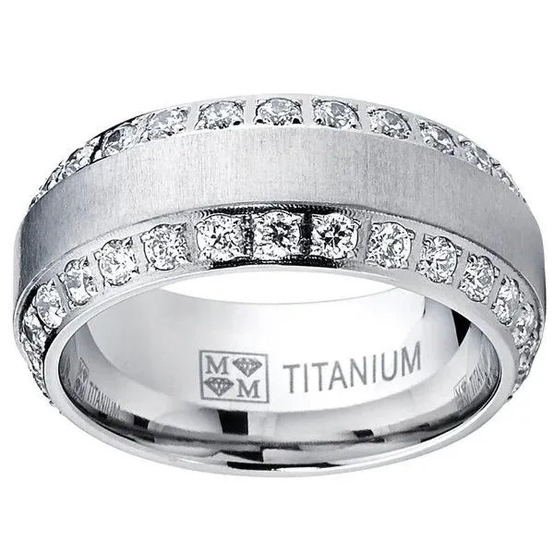 Titanium Steel Zircon Ring for Men Wedding Engagement Ring Stainless Steel Diamo
