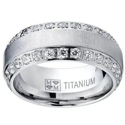 Titanium Steel Zircon Ring for Men Wedding Engagement Ring Stainless Steel Diamo