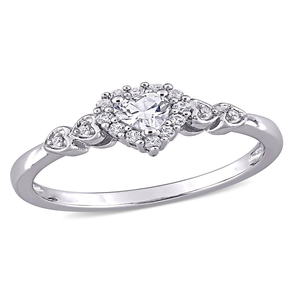 3/8 Carat T.G.W. Created White Sapphire and Diamond-Accent Sterling Silver Heart