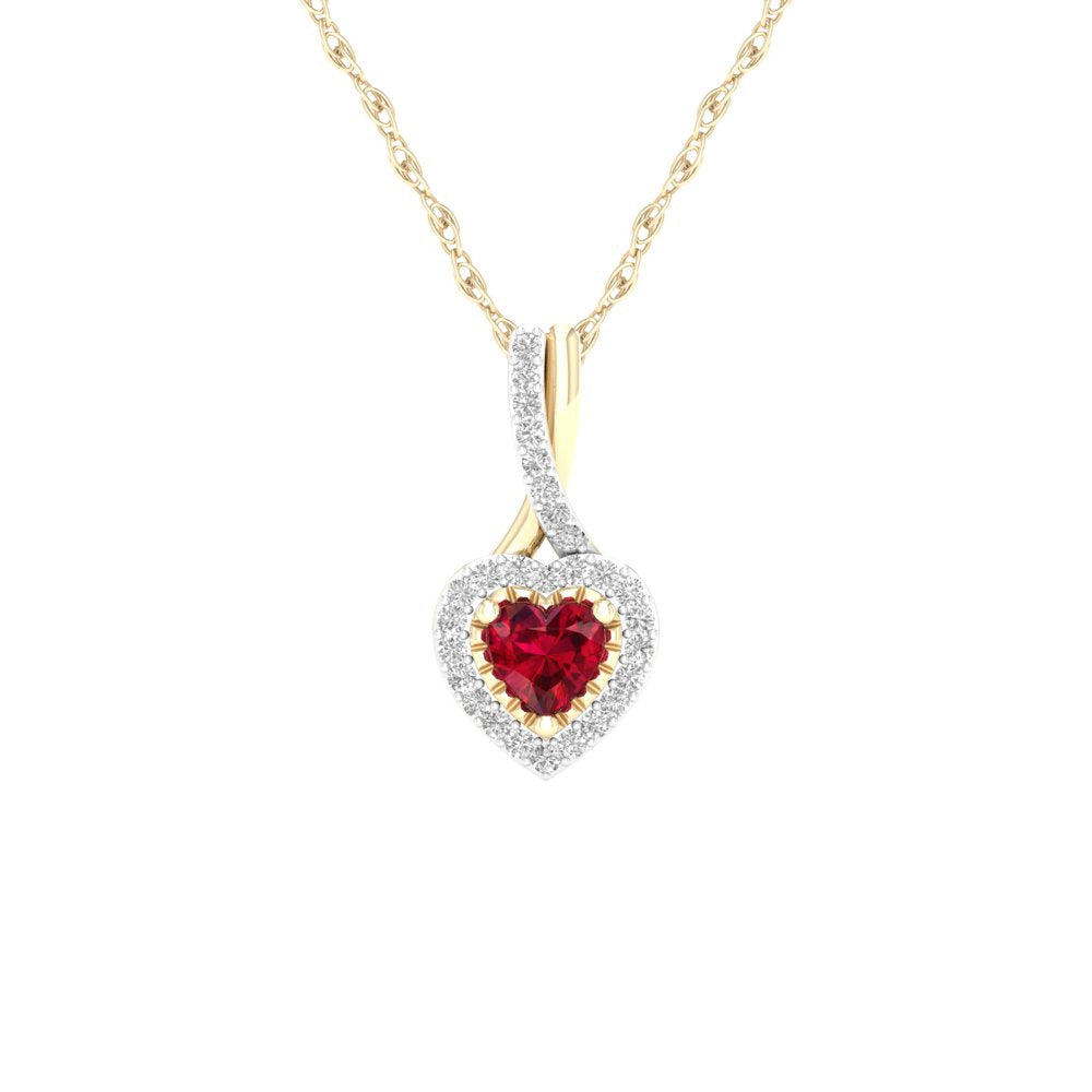 Imperial Gemstone 10K Yellow Gold Heart Cut Ruby 1/10 CT TW Diamond Halo Pendant